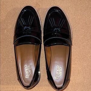 Franco Sarto Glossy Black Tassel Loafers